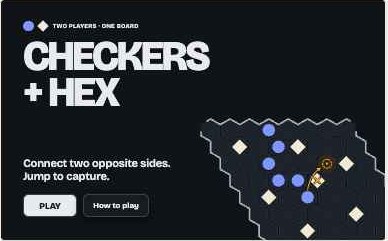 Checkers + Hex title screen with a hex board